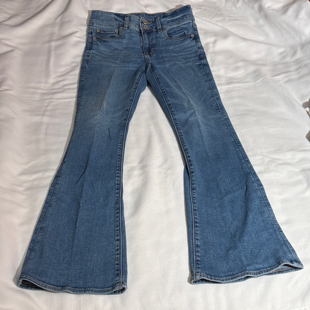 American Eagle Outfitters Hi Rise Artist Flare Light Blue Jeans